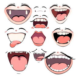 A creative and detailed illustration showcasing different types of anime mouths, featuring various styles and expressions