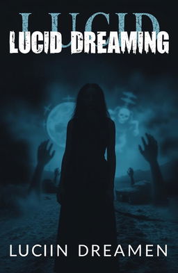 A horror-themed book cover for a fictional story about lucid dreaming