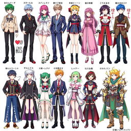 A vibrant and detailed illustration showcasing different types of anime clothing, featuring a variety of styles that represent various character archetypes