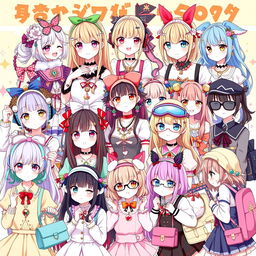 A vibrant and detailed illustration showcasing a wide variety of anime girl accessories, highlighting unique and stylish elements that enhance different characters' looks