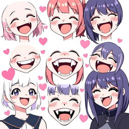 A vibrant and detailed illustration showcasing various types of anime girl mouths, featuring both normal and fang-like styles