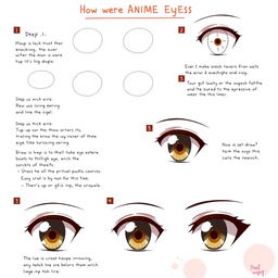A step-by-step illustrated guide on how to draw an anime girl eye, featuring clear instructions and diagrams