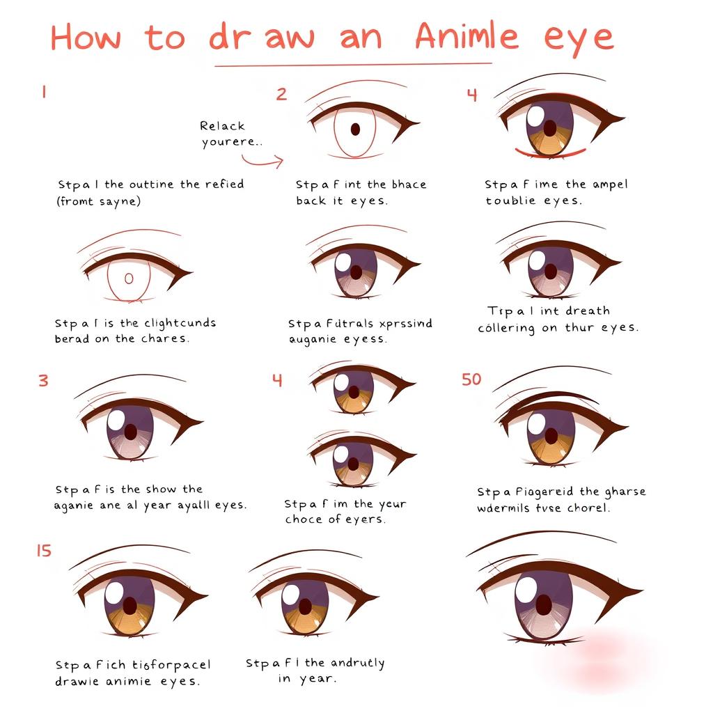 A step-by-step illustrated guide on how to draw an anime girl eye, featuring clear instructions and diagrams