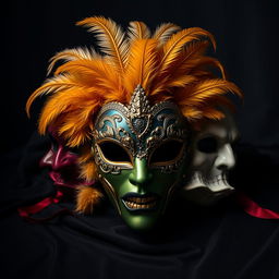 A single elaborate costume mask that artistically embodies all seven deadly sins: Lust, crafted from soft velvet, creates a seductive allure, almost like a secret yearning to be revealed