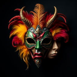 A single elaborate costume mask that artistically embodies all seven deadly sins: Lust, crafted from soft velvet, creates a seductive allure, almost like a secret yearning to be revealed