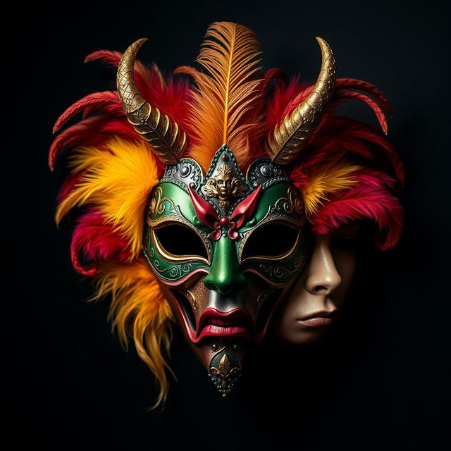 A single elaborate costume mask that artistically embodies all seven deadly sins: Lust, crafted from soft velvet, creates a seductive allure, almost like a secret yearning to be revealed