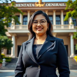 A stunning 35-year-old Indonesian female governor exuding confidence and charm
