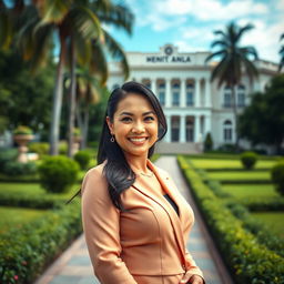 A gorgeous 35-year-old Indonesian-European female governor who exudes charm and confidence
