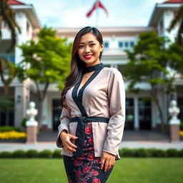 A stunning 35-year-old female governor, of Indonesian-Korean descent, exuding charm and confidence