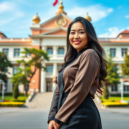 A stunning 35-year-old female governor, of Indonesian-Korean descent, exuding charm and confidence