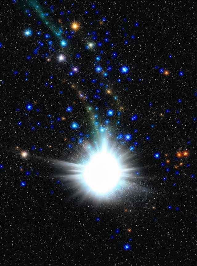 A digital art image of a single, radiant star shining brightly against a dark cosmic backdrop.