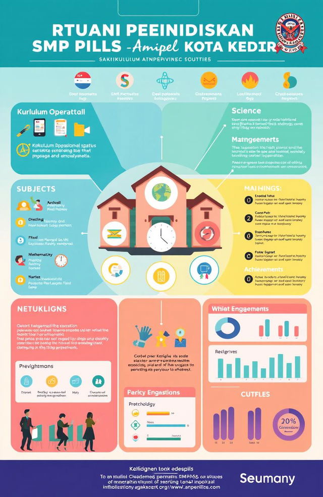 A detailed and visually engaging infographic showcasing the 'Kurikulum Operasional Satuan Pendidikan SMP Plus Sunan Ampel Kota Kediri'