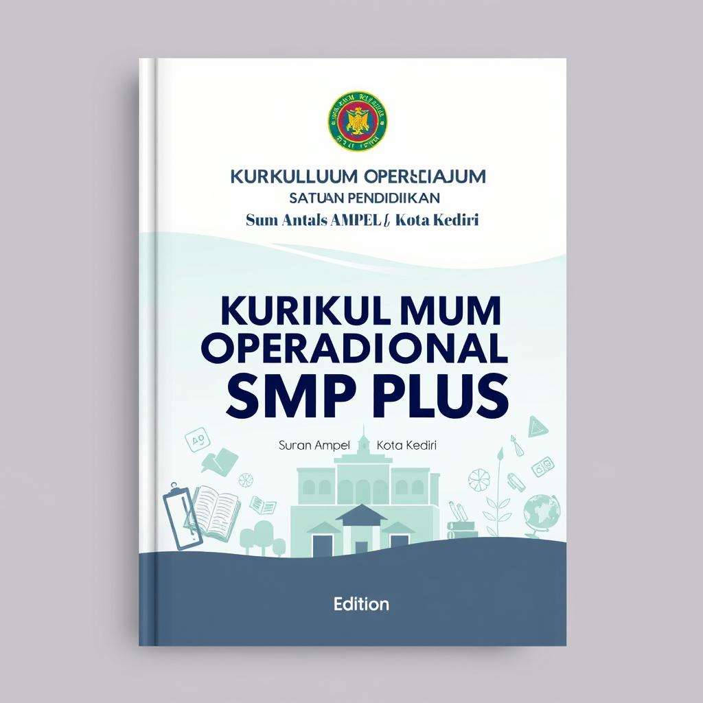 A professional and elegant cover design for the document titled 'Kurikulum Operasional Satuan Pendidikan SMP Plus Sunan Ampel Kota Kediri'