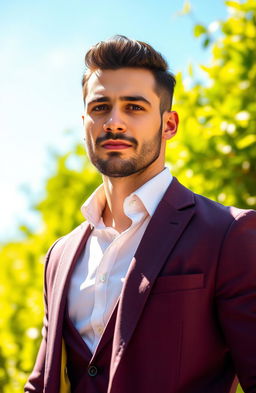 A motivated and confident man standing in a vibrant environment, showcasing a sense of self-improvement and personal growth