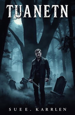 A captivating book cover featuring a dark, ominous forest shrouded in mist, with towering trees looming overhead