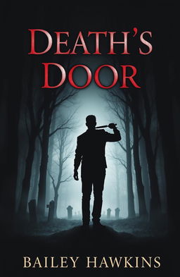A book cover design titled 'Death's Door' featuring a dark, eerie forest as the background