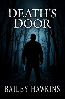 A book cover design titled 'Death's Door' featuring a dark, eerie forest as the background