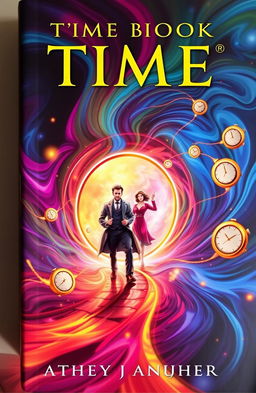 A book cover depicting a young male scientist confidently walking away from a swirling time portal
