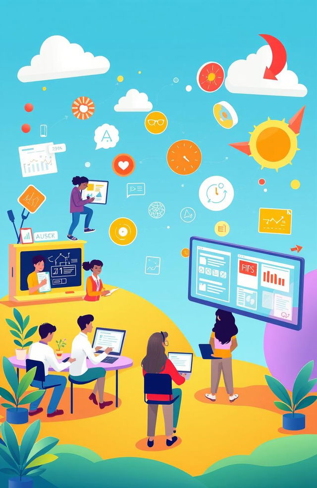 A vibrant and engaging digital illustration representing the concept of transformative learning in teacher training programs (PPG)