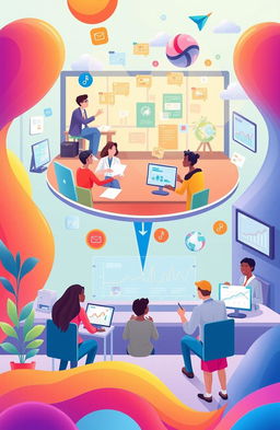 A vibrant and engaging digital illustration representing the concept of transformative learning in teacher training programs (PPG)