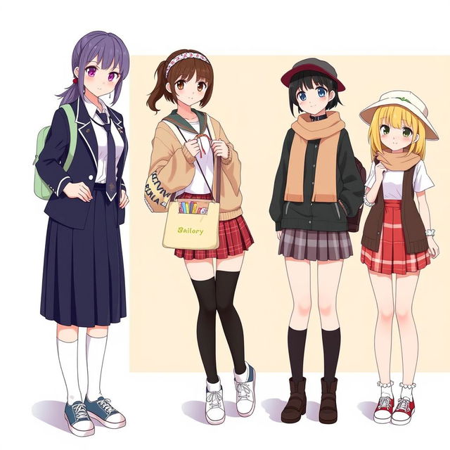 A charming collection of anime girl outfit ideas centered around a school girl theme