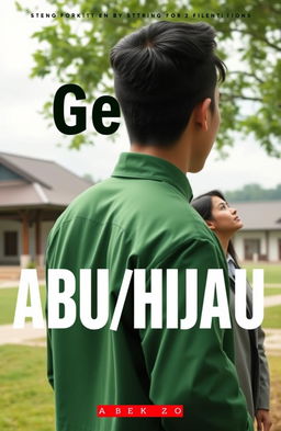 An aesthetic book cover image featuring a young man in a green pesantren (Islamic boarding school) uniform, seen from behind, symbolizing the theme of Gen Z