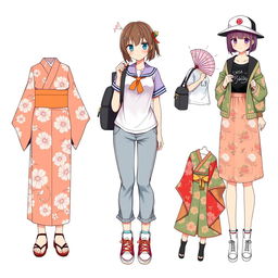 A delightful collection of outfit ideas for anime girls featuring a Japanese girl theme, showcasing traditional and modern styles