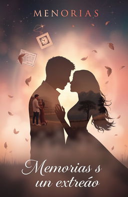 A romantic and melancholic cover design for a novel titled 'Memorias a un extraño'