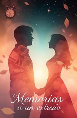 A romantic and melancholic cover design for a novel titled 'Memorias a un extraño'