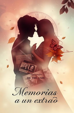 A romantic and melancholic cover design for a novel titled 'Memorias a un extraño'