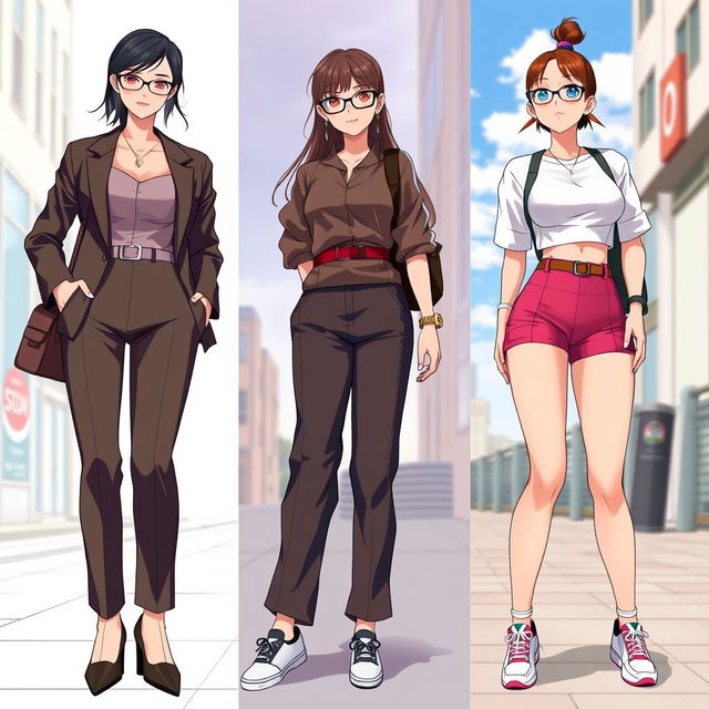 An exciting collection of outfit ideas for an anime girl that embodies a smart and hot girl theme