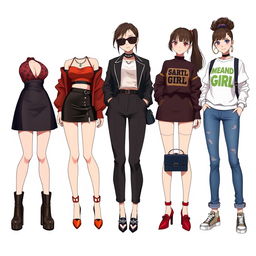 A captivating collection of outfit ideas for an anime girl showcasing a mean girl theme, featuring stylish and confident ensembles that exude attitude