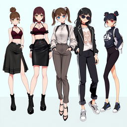A captivating collection of outfit ideas for an anime girl showcasing a mean girl theme, featuring stylish and confident ensembles that exude attitude