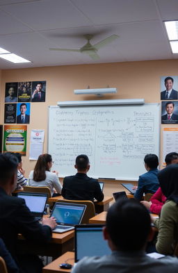 A vibrant and engaging classroom setting at Universitas Jember, focusing on a cryptography class