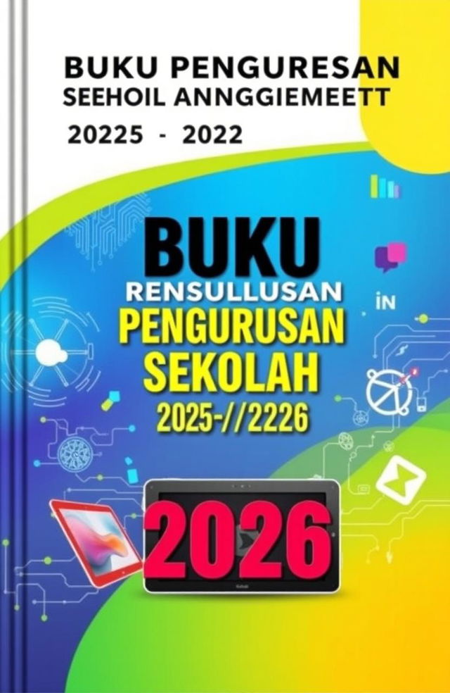 A modern school management book cover for the academic year 2025 / 2026, featuring a digital technology theme