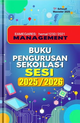 A modern school management book cover for the academic year 2025 / 2026, featuring a digital technology theme