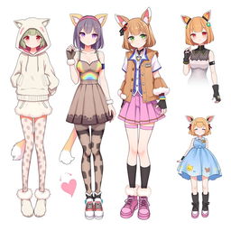 A delightful collection of outfit ideas for an anime girl inspired by a furry girl theme, blending cute animal characteristics with trendy fashion