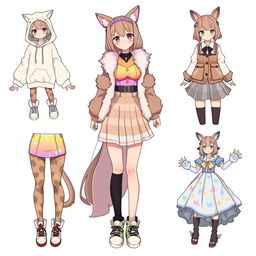 A delightful collection of outfit ideas for an anime girl inspired by a furry girl theme, blending cute animal characteristics with trendy fashion