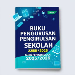 A visually engaging cover design for a school management book for the academic session 2025/2026, prominently featuring elements of digital technology