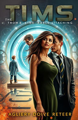 A book cover depicting a young, unattractive scientist with unkempt hair and thick glasses, walking away from a futuristic time portal/machine