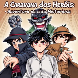 Three protagonists with extrasensory powers, showcasing detective-like personalities, deep and shadowy gazes, and striking heroic poses