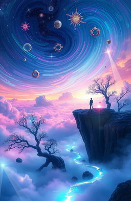 A surreal, dreamlike landscape representing the theme "Echoes of a Restless Mind