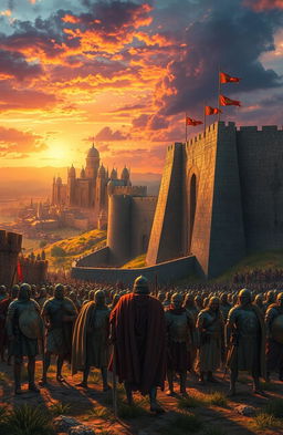 An epic scene inspired by the Book of Joshua from the Bible, depicting a dramatic conquest of a fortified city