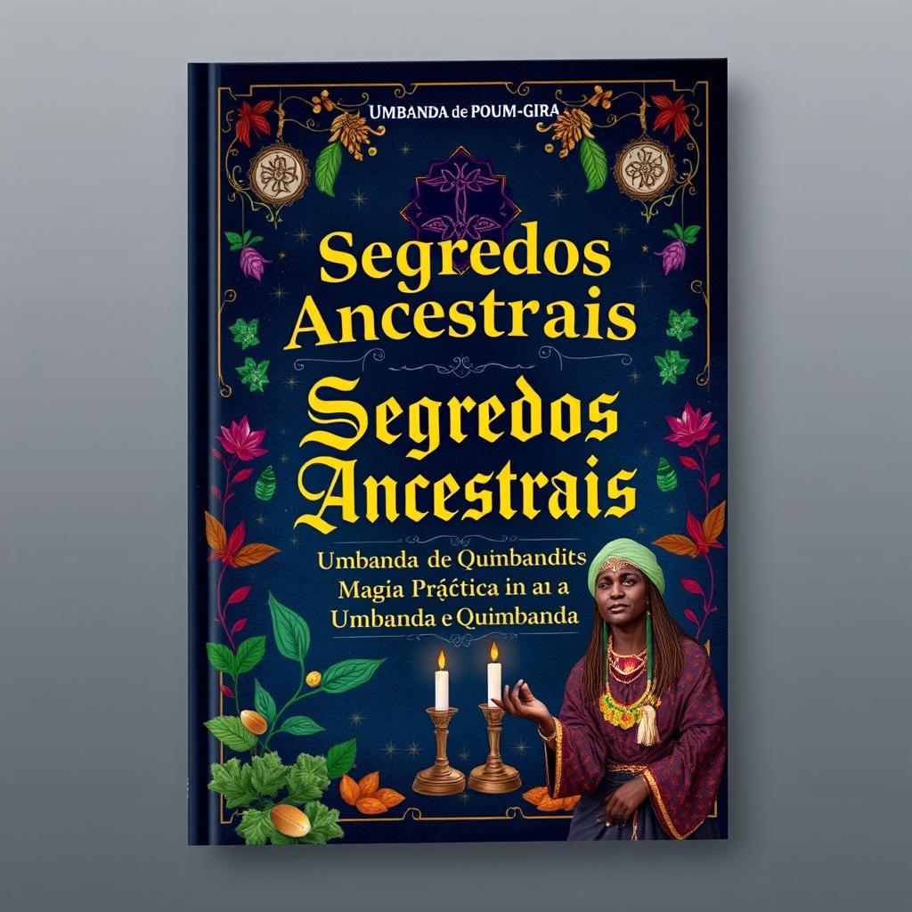 A captivating book cover for 'Segredos Ancestrais: Magia Prática na Umbanda e Quimbanda'