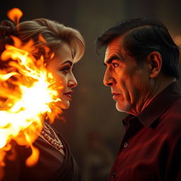 An intense scene featuring an aunty and uncle facing each other directly, their expressions filled with emotion