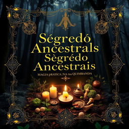 A striking book cover for 'Segredos Ancestrais: Magia Prática na Umbanda e Quimbanda', showcasing the essence of Umbanda and Quimbanda