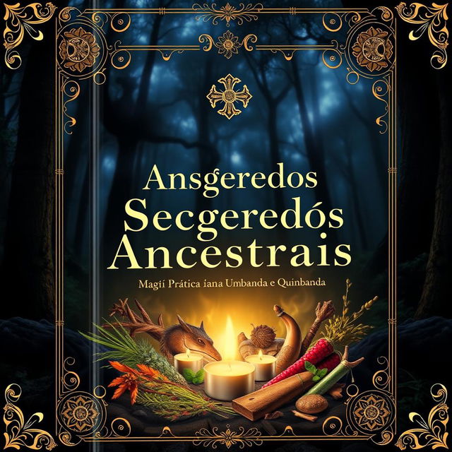 A striking book cover for 'Segredos Ancestrais: Magia Prática na Umbanda e Quimbanda', showcasing the essence of Umbanda and Quimbanda