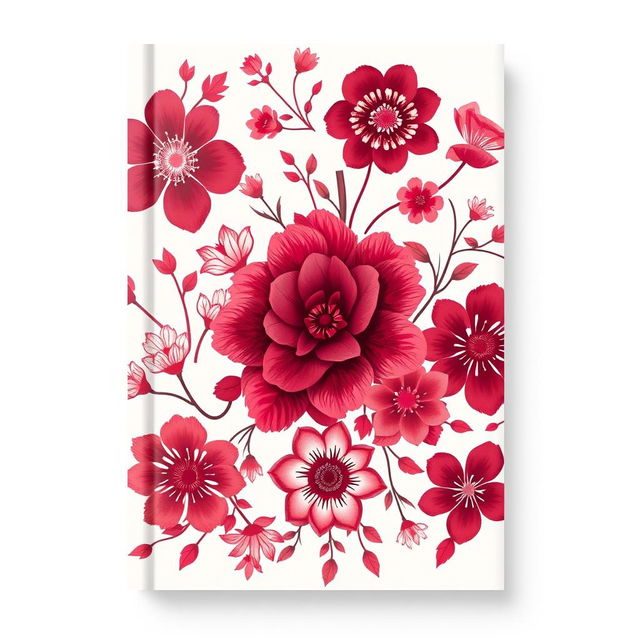 A beautiful book cover design featuring a variety of intricate floral graphics predominantly in shades of maroon and red