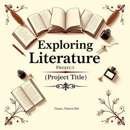 A visually engaging cover page design for an English project titled 'Exploring Literature: [Project Title]'