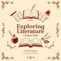 A visually engaging cover page design for an English project titled 'Exploring Literature: [Project Title]'